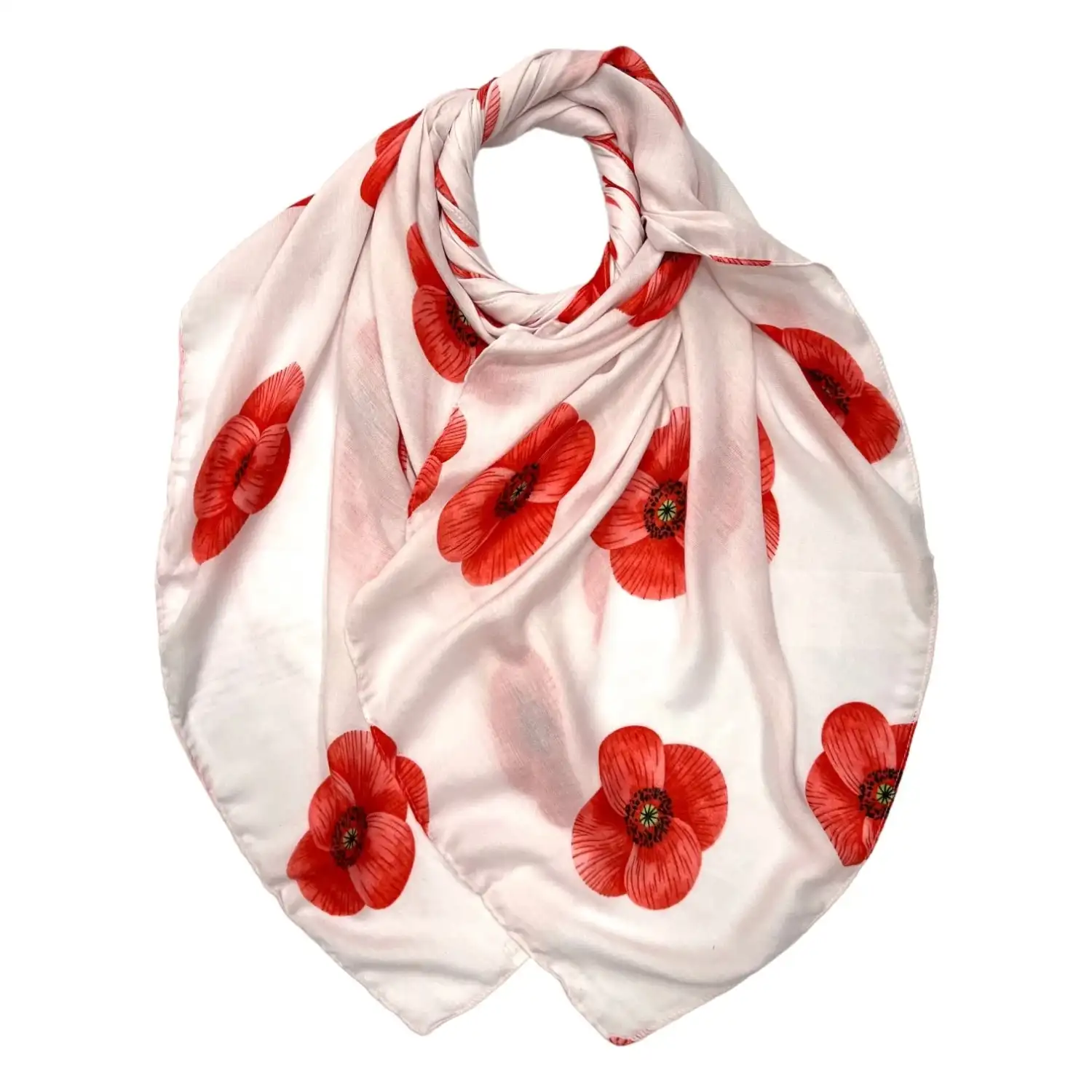 Hvid tørklæde med store røde blomster