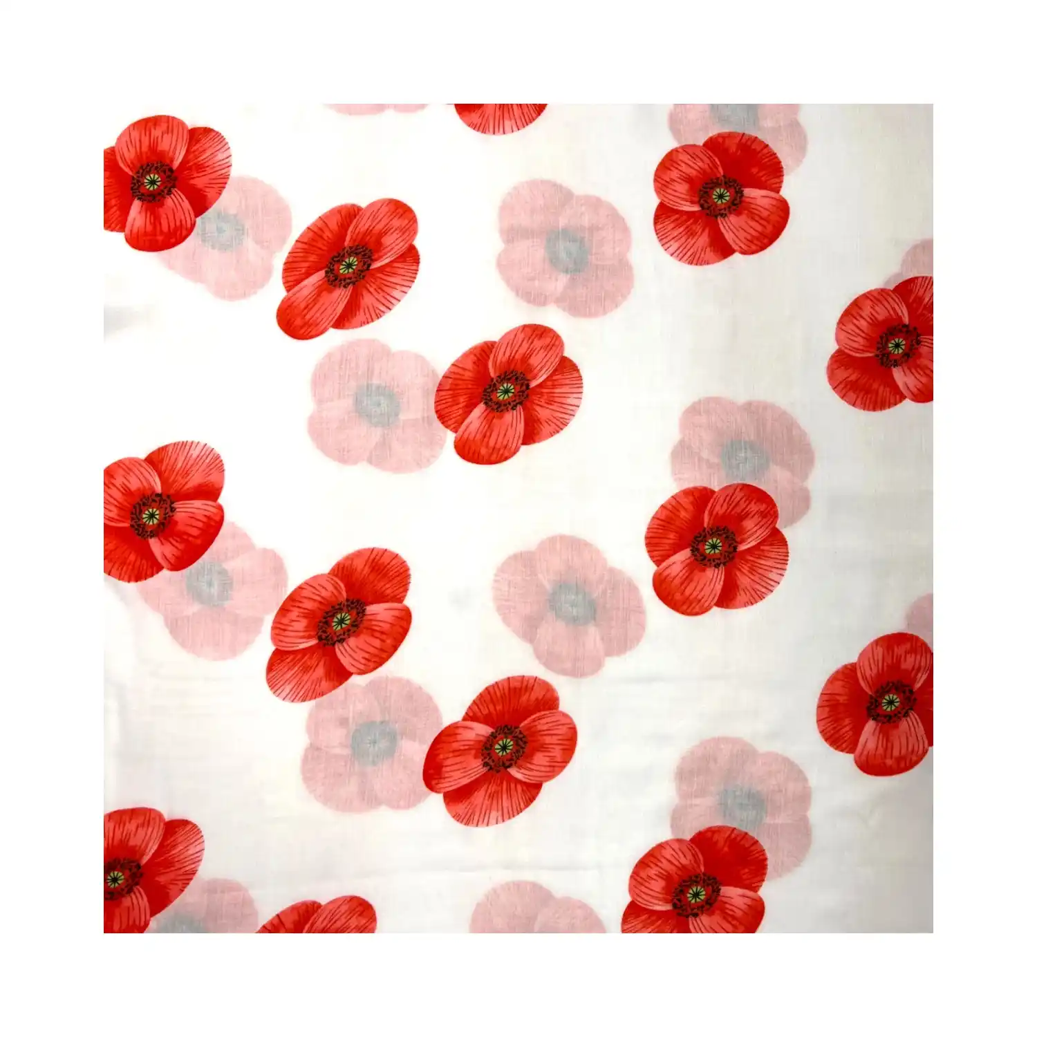 Hvid tørklæde med store røde blomster - 90 x 180 cm i viskose