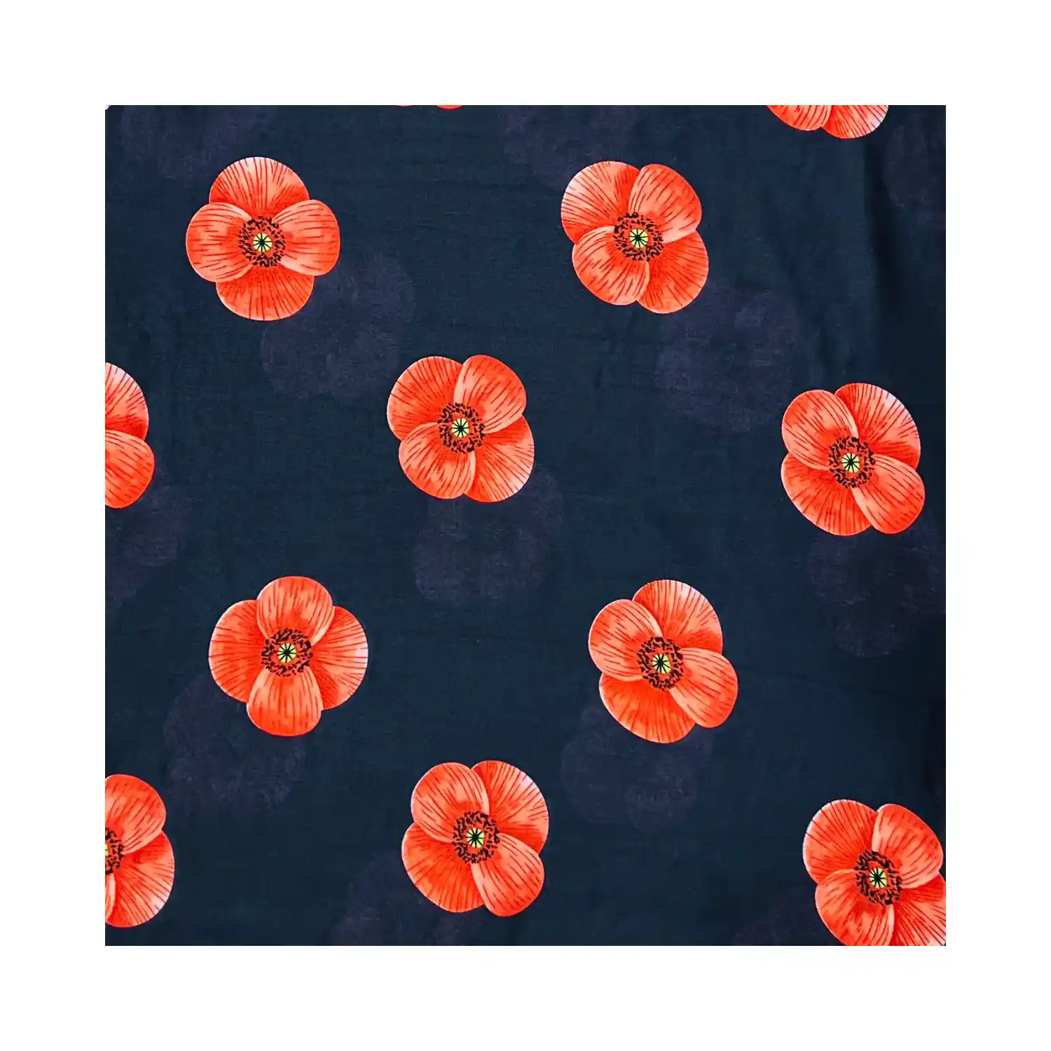 Mørkeblåt tørklæde med store røde blomster