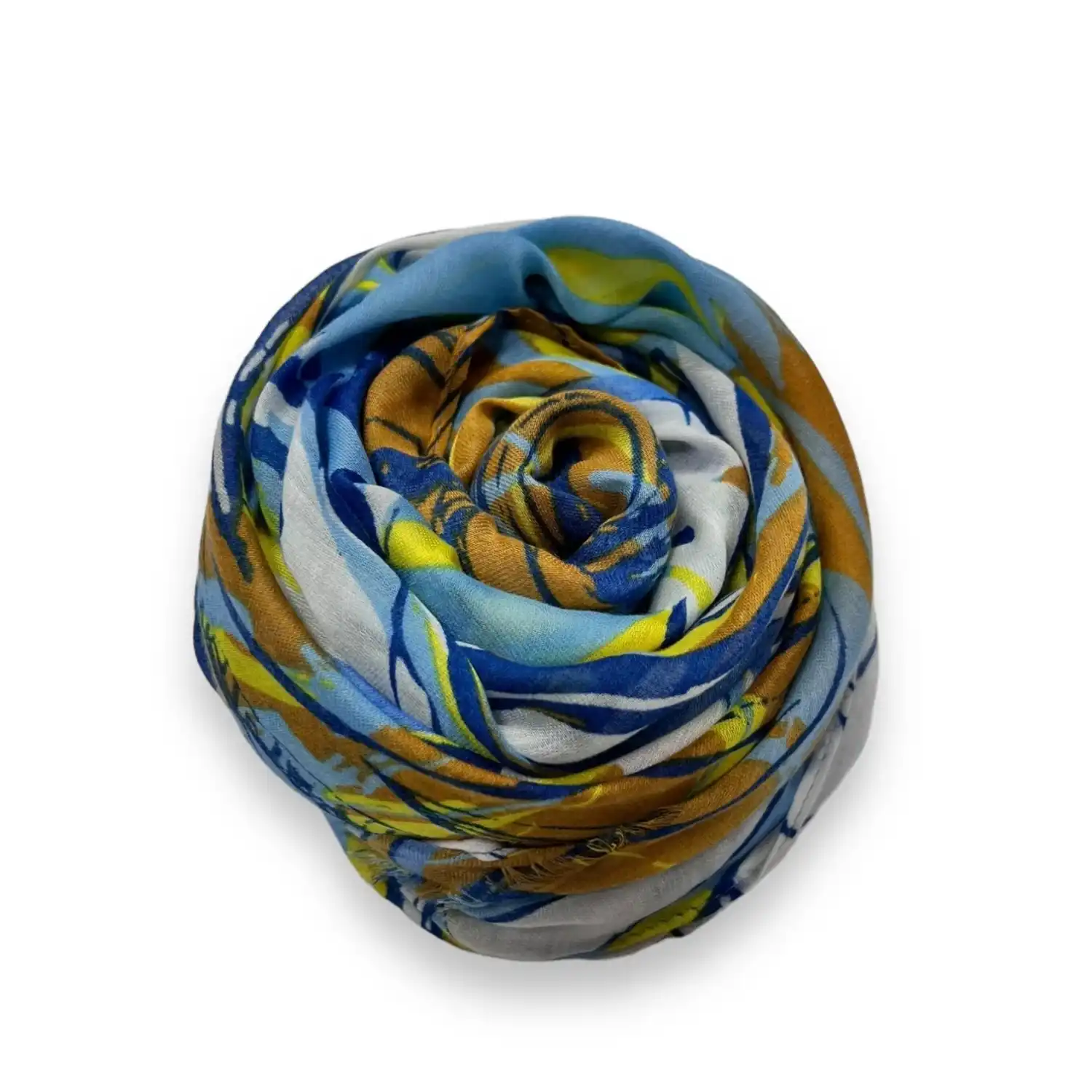 Tørklæde med palmeblade i blå og andre flotte farver